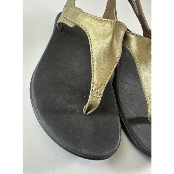 OluKai Comfort Eheu Slingback Thong Sandals Gold Metallic V-Strap Girls Size 3 - Picture 3 of 12